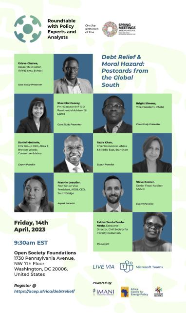 AcepPower's tweet photo. Make a date with us this Friday on the sidelines of the 2023 #SpringMeetings in Washington, DC.

📆Fri. April 14
⏲️9:30 am EST
📍Open Society Foundations office
Also live via Microsoft Teams

Register here: https://t.co/5DbX8EjQaM

#ACEP
#IMF #WorldBank
#ReshapingDeevelopment https://t.co/yFQdLBmHye