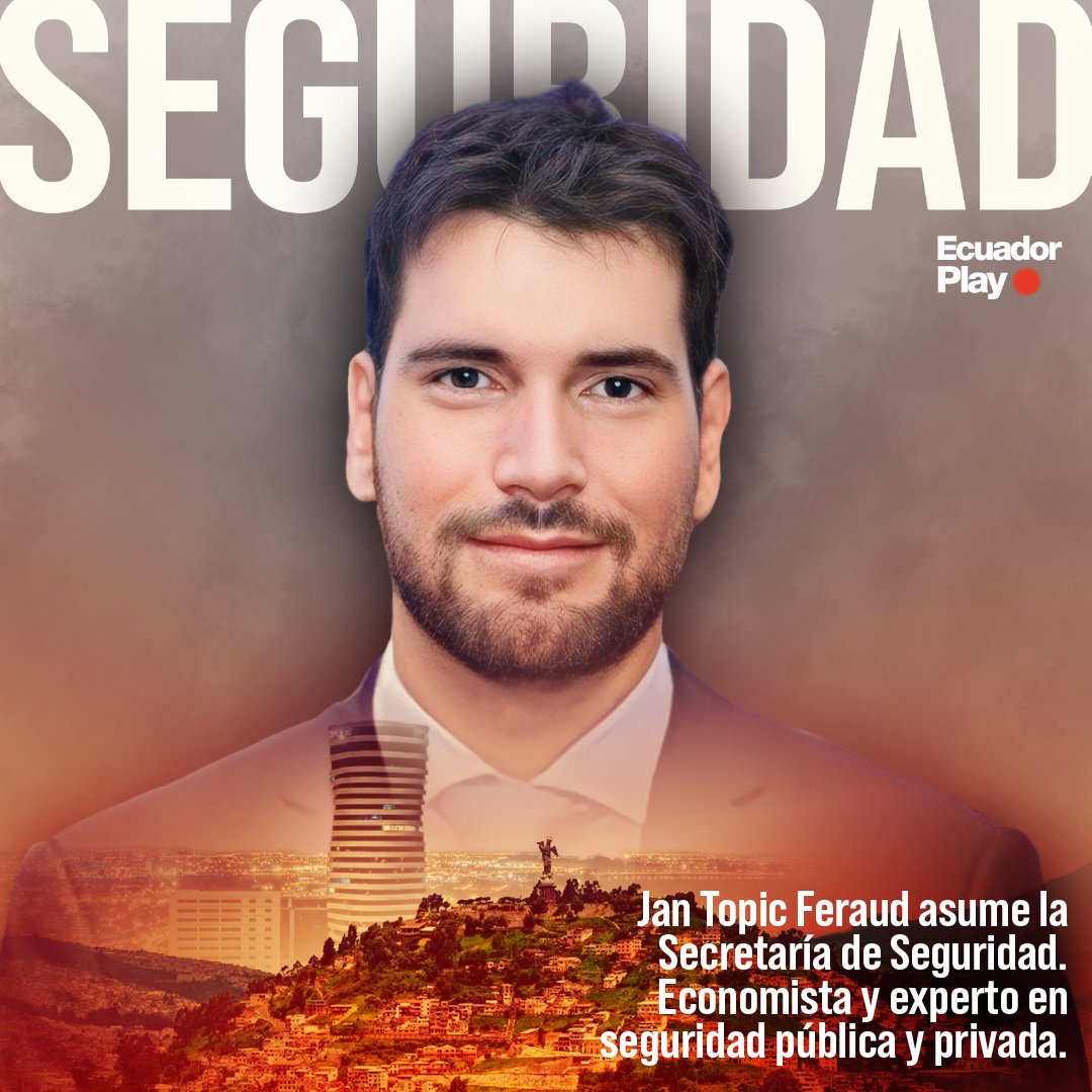 EcuadorPlay's tweet photo. 🚨 Jan Topic Feraud sería quien asume la Secretaría de Seguridad tras la salida de Diego Ordoñez. Topic es economista, experto en seguridad pública y privada, con formación militar en la Legión de Honor francesa. https://t.co/O6VsgsdSzh