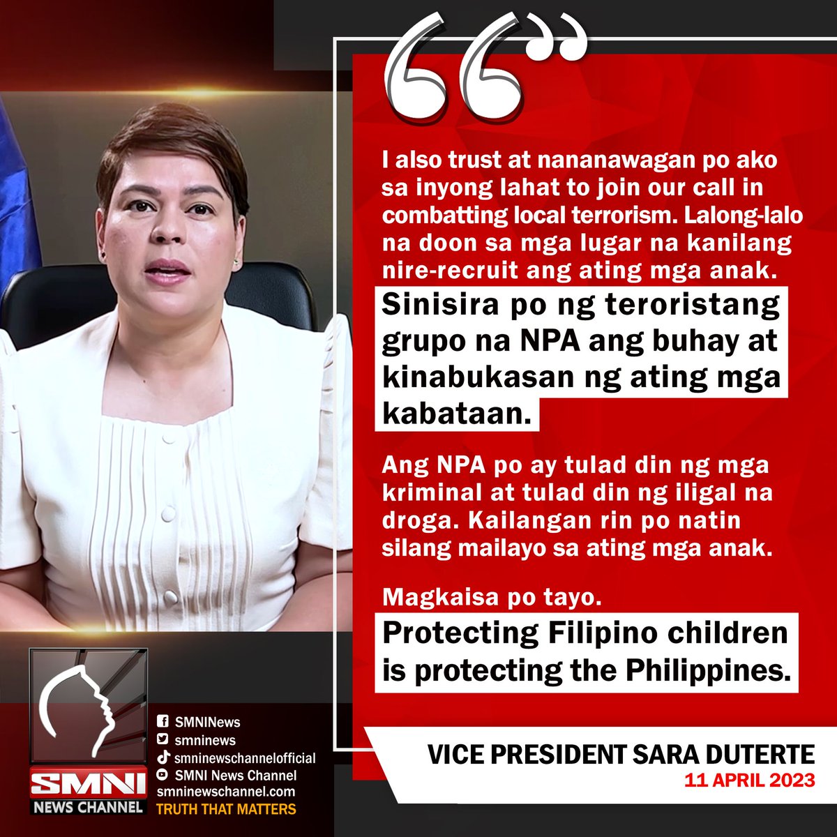 VP Sara Duterte nanawagan na labanan ang local tërrörïsm