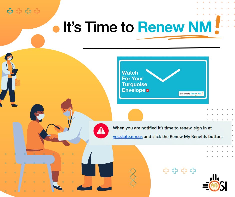 NewMexicoOSI's tweet photo. When you’ve received your Turquoise envelope, complete your Medicaid renewal. Or go to https://t.co/dBa5a08WWm and renew online.
Don’t wait! Make sure you stay covered, even if you no longer qualify for Medicaid.
#GetCoveredNM #NMOSI #NMHSD https://t.co/mcyU3hDedo