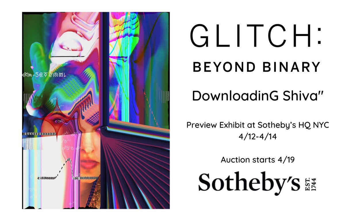 CyberShakti's tweet photo. <<< ANNOUNCEMENT TIME >>> 👁️👅👁️

>> It is my pleasure to share that I am going to be a part of the re-curated "GLITCH" auction @Sothebysverse >>> 

🌸curated by the masterful eye of @letsglitchit ⚡️🫡

Exhibit >> @Sothebys NYC Gallery 

My work "DownloadinG Shiva"  

#GlitchArt https://t.co/frgGEPijWT