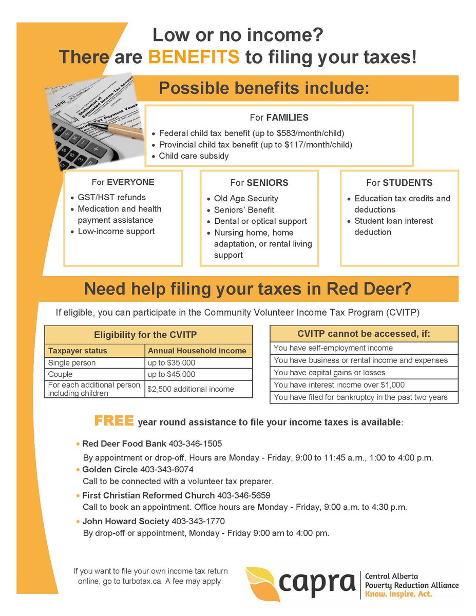 Free Tax Clinic locations in Red Deer.