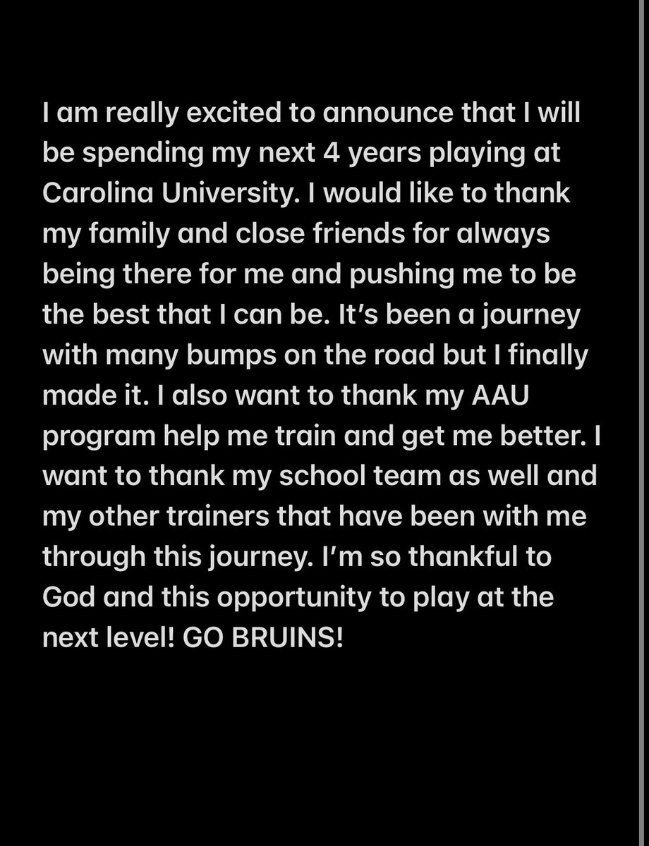 #Committed so very blessed to be able to play at Carolina University! #blessed #Bruins