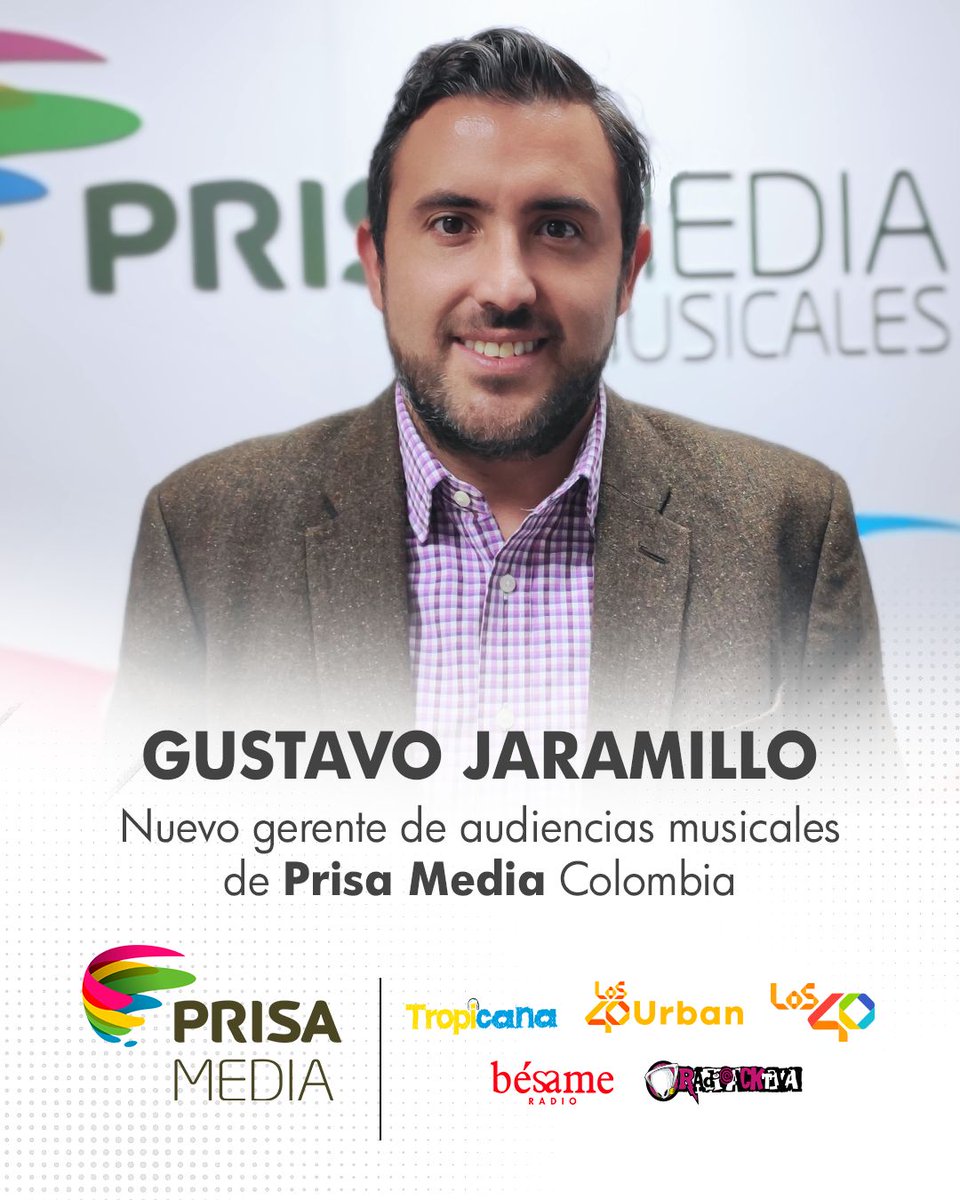 Todo el team de #LOS40Urban felicita a Gustavo Jaramillo, quien desde hoy asume el cargo de Gerente de Audiencias Musicales de Prisa Media Colombia 🥳. 

Le deseamos muchos éxitos a @gusjarajara en este nuevo reto, liderando el desarrollo de nuestro ecosistema musical 👏.