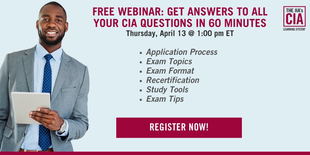 learncia's tweet photo. Webinar tomorrow! If you're interested in becoming a #CertifiedInternalAuditor, be sure to join our free webinar Thurs. at 1:00 pm EDT (GMT-4) to get your certification questions answered. 
https://t.co/Ul5h5i89OH #CIAExamPrep #CIAexam #AuditLife #auditing #InternalAudit #TheIIA https://t.co/geah5l3rlK