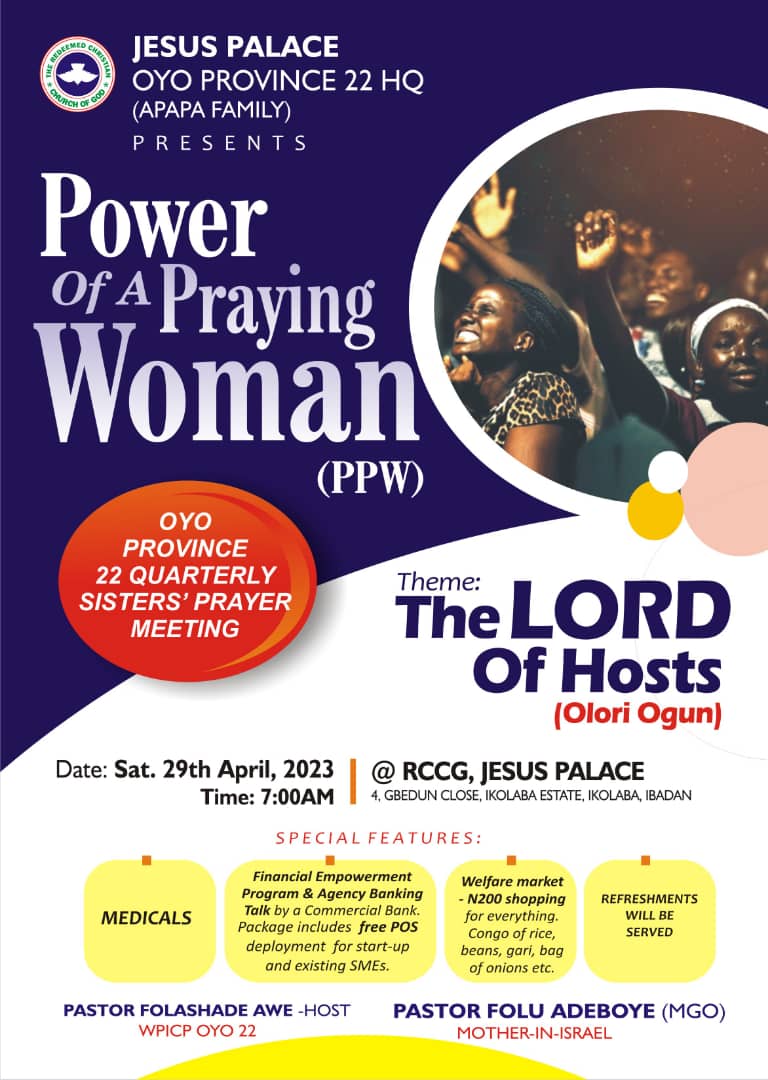 Mark Your Calender, Make it a Date with the Lord of Host,

#RCCG
#Woman
#LordOfHost 
#PastorFolashadeAwe