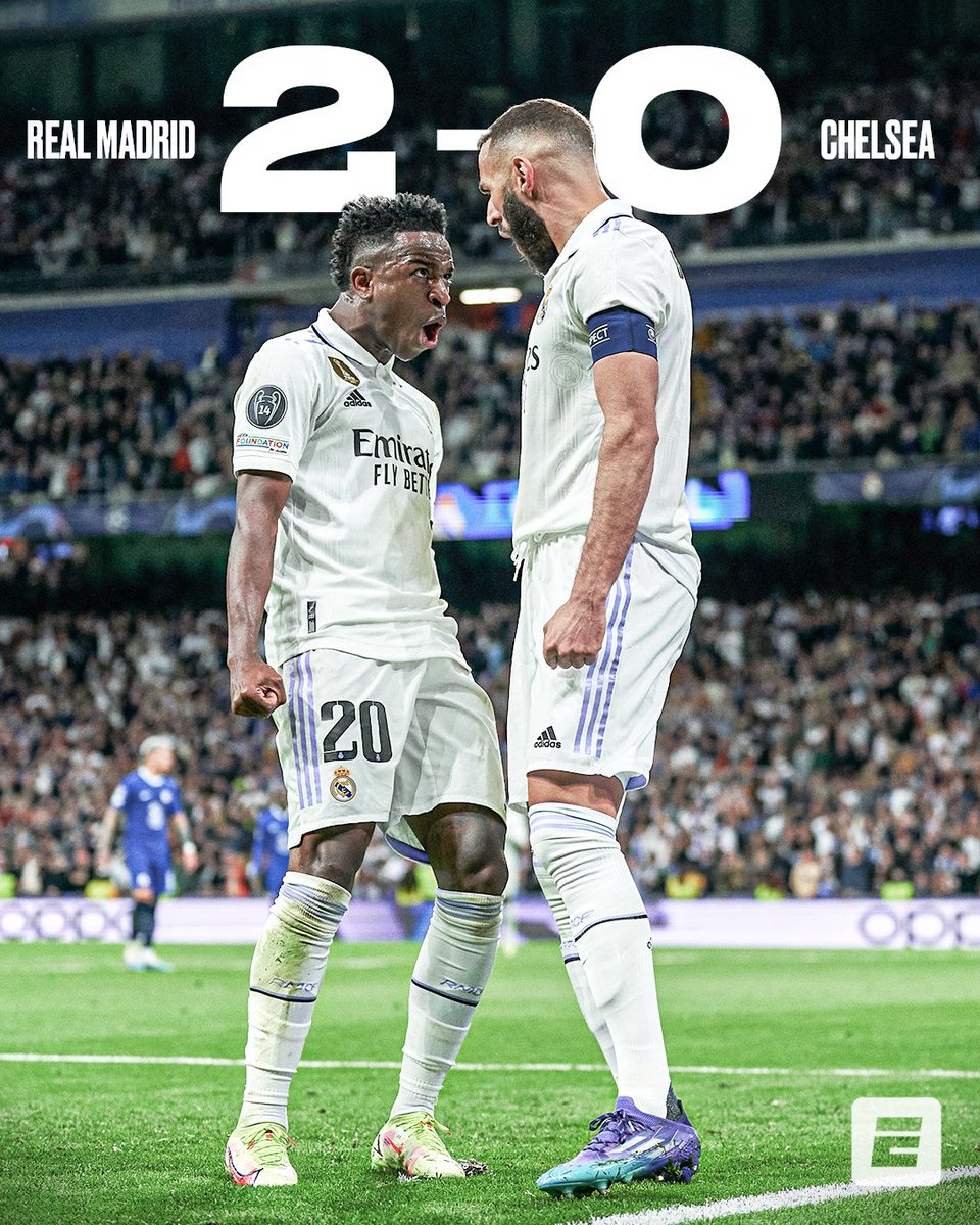 ESPNFC's tweet photo. Real Madrid dominate Chelsea at the Bernabéu 😤

A win against ANOTHER Premier League team ✅ https://t.co/t9DDKrxyNP