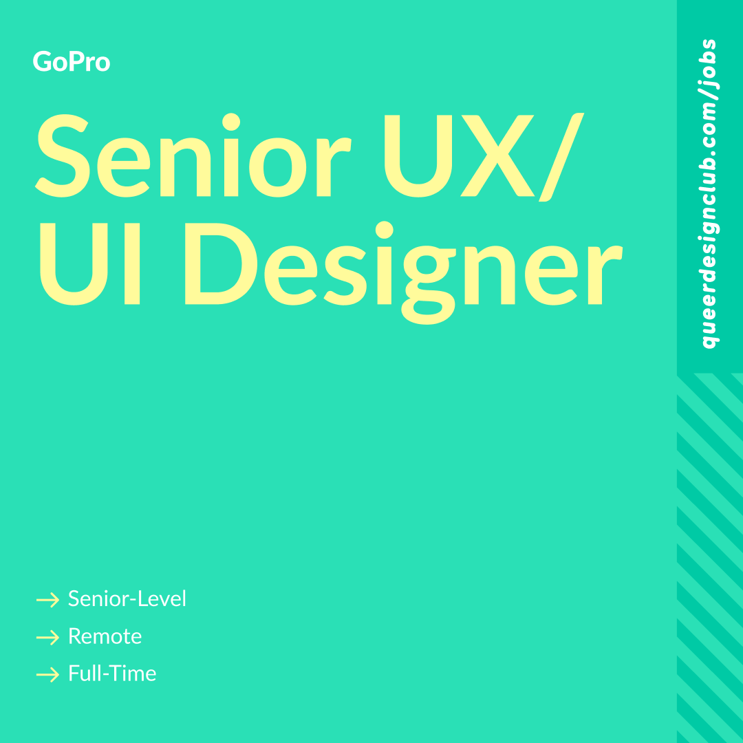GoPro is looking for a Senior UX/UI Designer to work full-time and hybrid. 

Read the full job description on queerdesignclub.pallet.com/jobs or click the link in our bio!

More jobs to come! 🌈