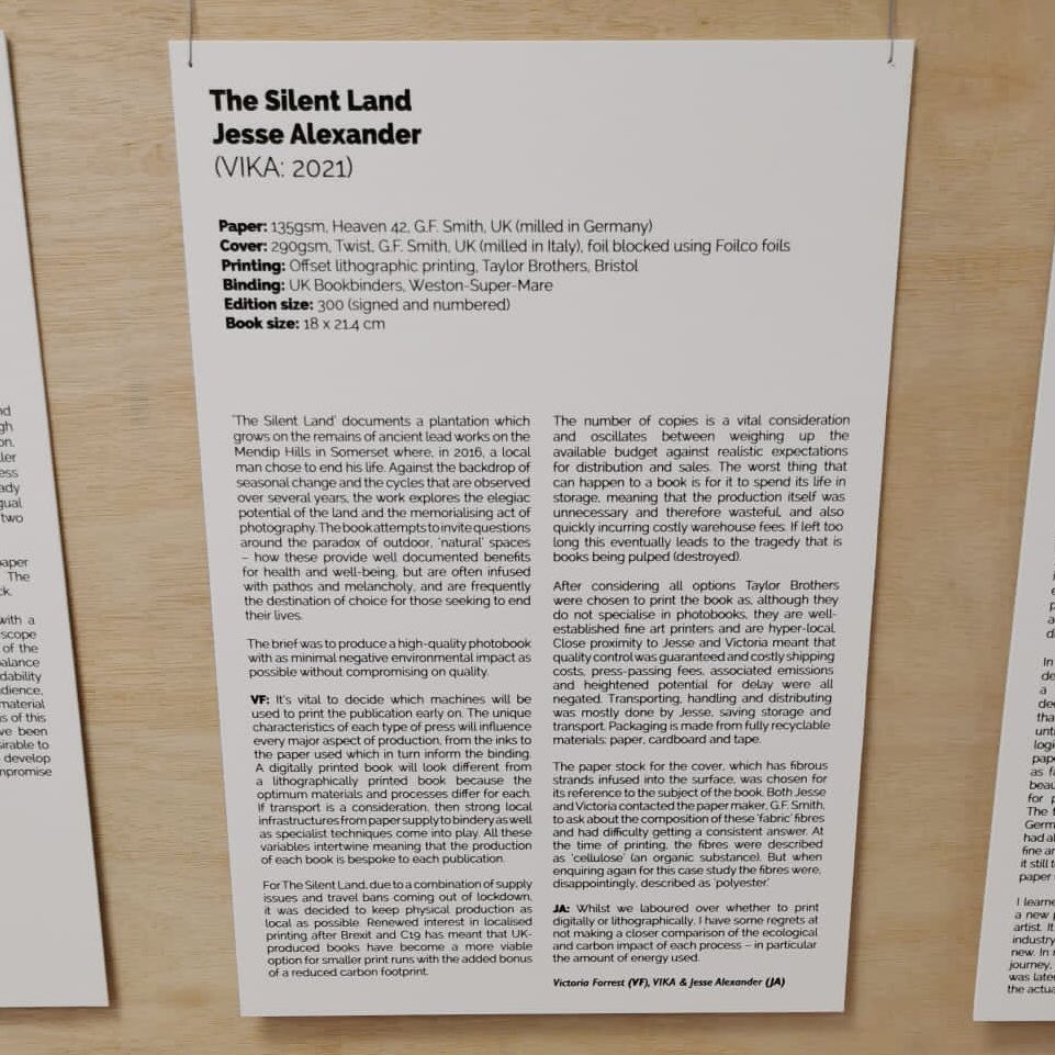 ‘It’s vital to decide which machines will be used early on. The characteristics of each press influence production, from the inks to the paper, which in turn inform the binding.’ The Silent Land case study for Sustainable Photobook Network <a href="/formatfestival/">FORMAT Festival</a>. manualeditions.com/casestudies
