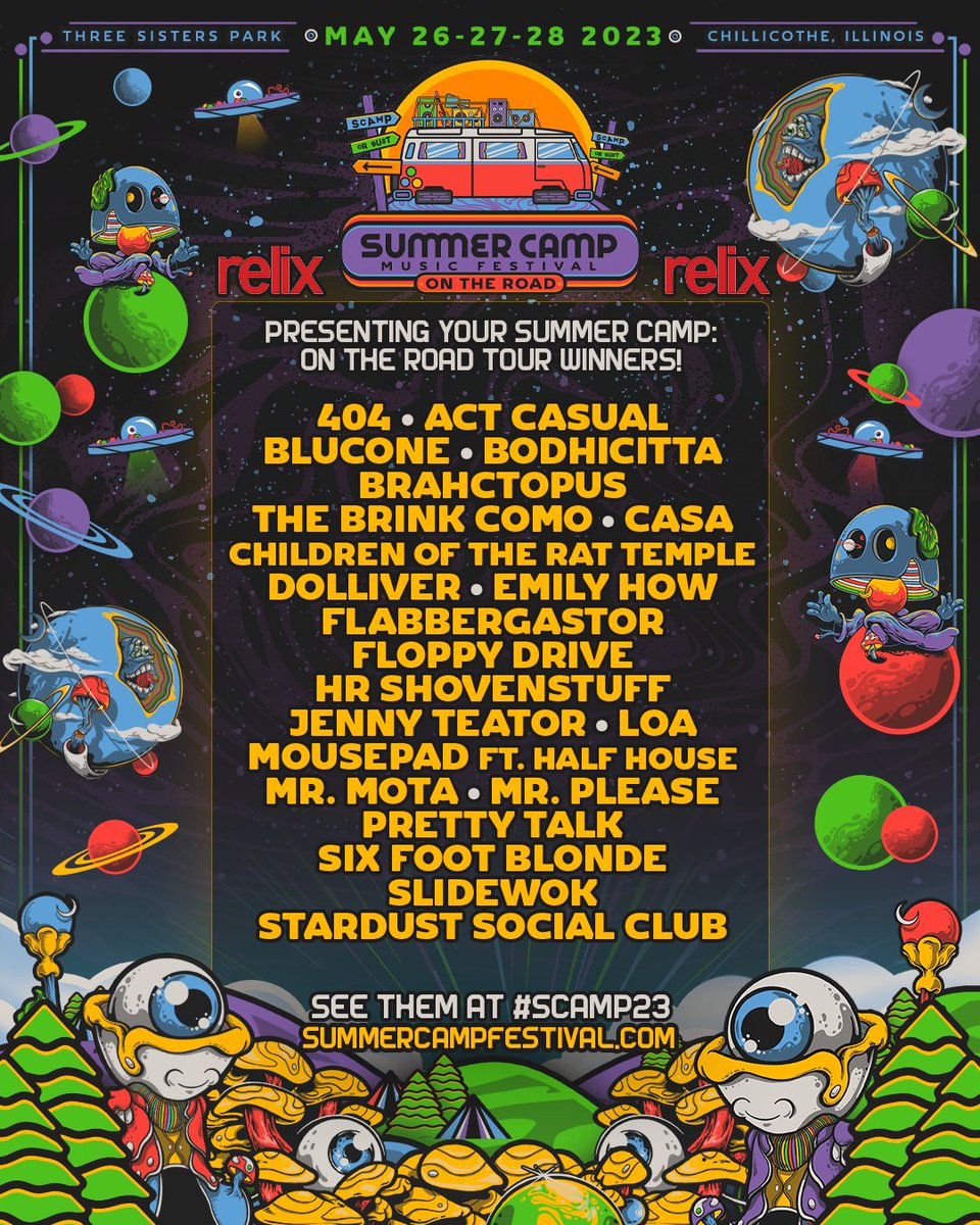 We had a blast while we were On The Road with <a href="/RelixMag/">relix</a>. Let's send a massive congratulations to all of the incredible bands who will be joining us at #SCamp23 from 19 different cities around the midwest and beyond. All headliners started out local...

🎫 SummerCampFestival.com
