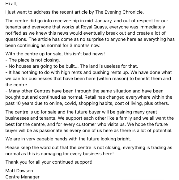 Quays_Retail's tweet photo. An announcement regarding the article posted earlier by The Evening Chronicle https://t.co/sWttnRsio9
