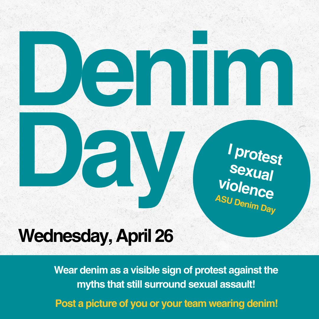 ASUSRVP's tweet photo. @ASUSRVP is counting down the days to Denim Day, an international day of survivor support. This event has been hosted annually to stand up against victim blaming. Show your support by wearing denim on April 26. #ASUSAAM

https://t.co/50xDeAr9y1 https://t.co/HosNjpjvA8