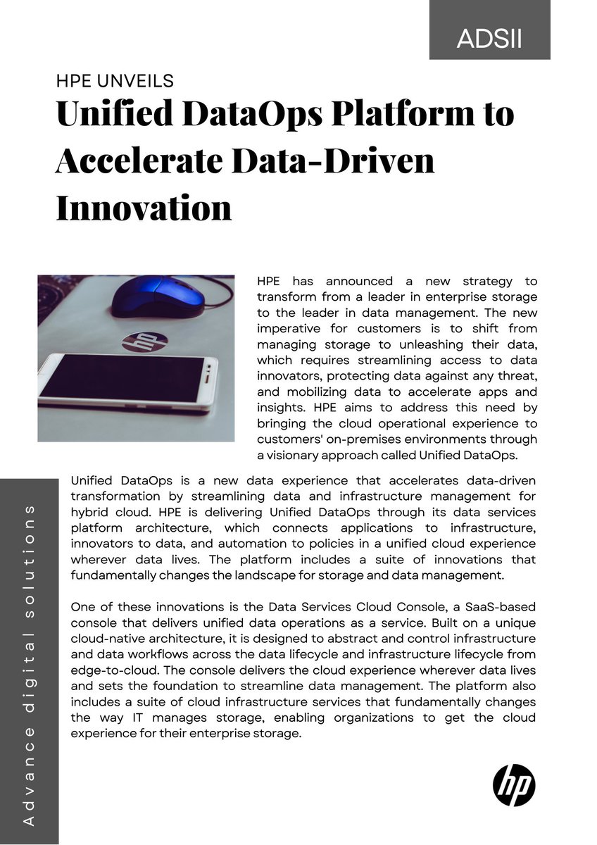 Adsii_dot_com's tweet image. HPE&apos;s Unified DataOps brings the cloud experience on-premises, streamlining data and infrastructure management for hybrid cloud. Accelerate data-driven transformation and unleash your data. 

#HPE #UnifiedDataOps #HybridCloud #DataManagement #CloudExperience