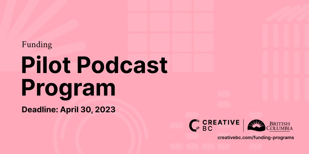 creativebcs's tweet photo. Creative BC has launched a new Pilot Podcast Program investing $100K to support the development, production & promotion of podcasts by B.C.-based content producers. Two streams of funding are available.
View the guidelines & apply by April 30: https://t.co/Oc4dnGkl1B #BCPodcast https://t.co/qheUmsEfDT