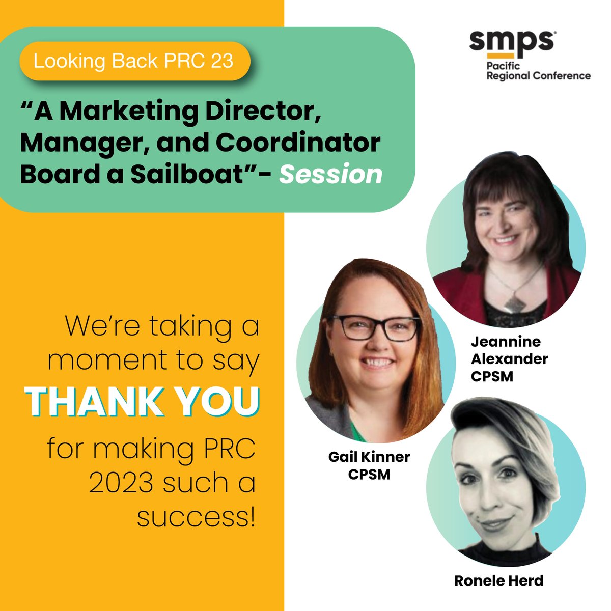 SMPSTheWave's tweet image. Looking Back PRC 23 - We’re taking a moment to say THANK YOU for making PRC 2023 such a success!

“A Marketing Director, Manager, and Coordinator Board a Sailboat” - Session Speakers #SMPSPRC2023