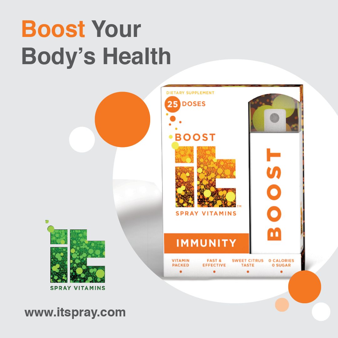 Want to give your immune system a BOOST? Check out BOOSTit from ItSpray.com! Our all-natural immunity spray is packed with vitamins and antioxidants to help keep you healthy and strong. 🍊 #ItSpray #BOOSTit