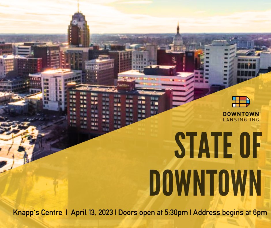 downtownlansing's tweet photo. Are you attending the State of Downtown tomorrow? You'll be the first to hear some very big news about downtown Lansing's future 🤭 #SupportLansing https://t.co/ygnKZy4Aa6