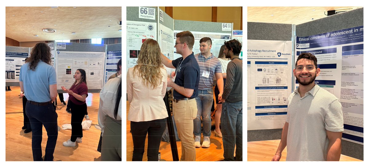 pedley_lab's tweet photo. Our undergraduate @psu_chemistry (@mattbinder7, Alexis Nguyen) and @PennStateBio (Tim Iles, @dieg0r0dz) researchers presented their research posters today at the @penn_state Undergraduate Research Exhibition. So proud of all their accomplishments! They did a terrific job. https://t.co/qNfNdsBf8i