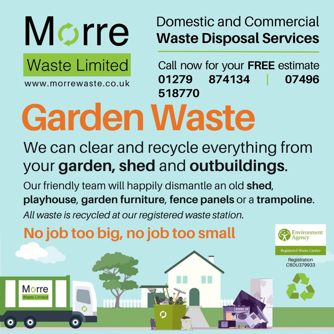 Garden Waste Cleared, Removed and Recycled 🌳🚛♻️😀
Call or Msg us today for a Quote
📞01279 874134 📲07496 518770

• Fully Insured, Registered Waste Carrier
• No job too big, no job too small!
• Reliable, professional and friendly 
• Essex, Herts, Cambs and surrounding areas