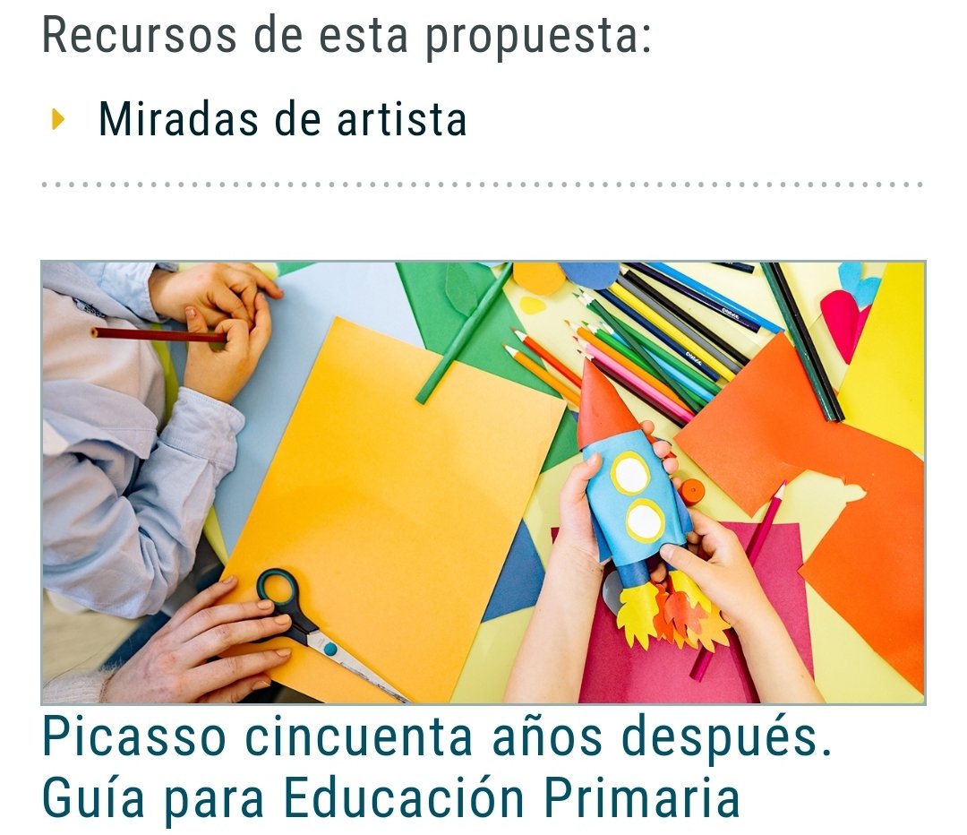 🖼 #AniversarioPicasso
50 años de su fallecimiento
Llevarlo al aula❓️❓️

Propuestas didácticas
🖌 5 guías didácticas
🖌Con recursos
🖌Modulares
🖌Contenidos transversales
🖌Multidisciplinar
🖌#infantil #primaria #ESO #bachillerato
🔗intef.es/picasso-50-ano…
#claustrovirtual