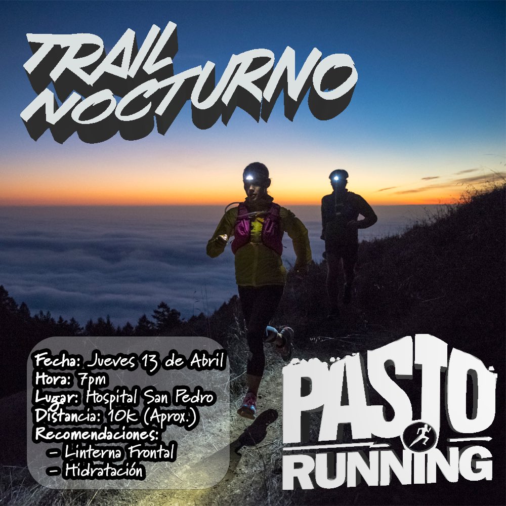 pastorunning's tweet photo. Jueves 13 de Abril

Trail Nocturno Pasto Running

Punto de encuentro: Hospital San Pedro
Hora: 7pm
Distancia: 10k (Aprox.)
Coordinadores de Ruta: Hernán David Mena - Edwin Martinez
Recomendaciones:
* Linterna Frontal
* Hidratación

Los Esperamos, Vamos por más kilómetros!! https://t.co/qDHNN1mu8f