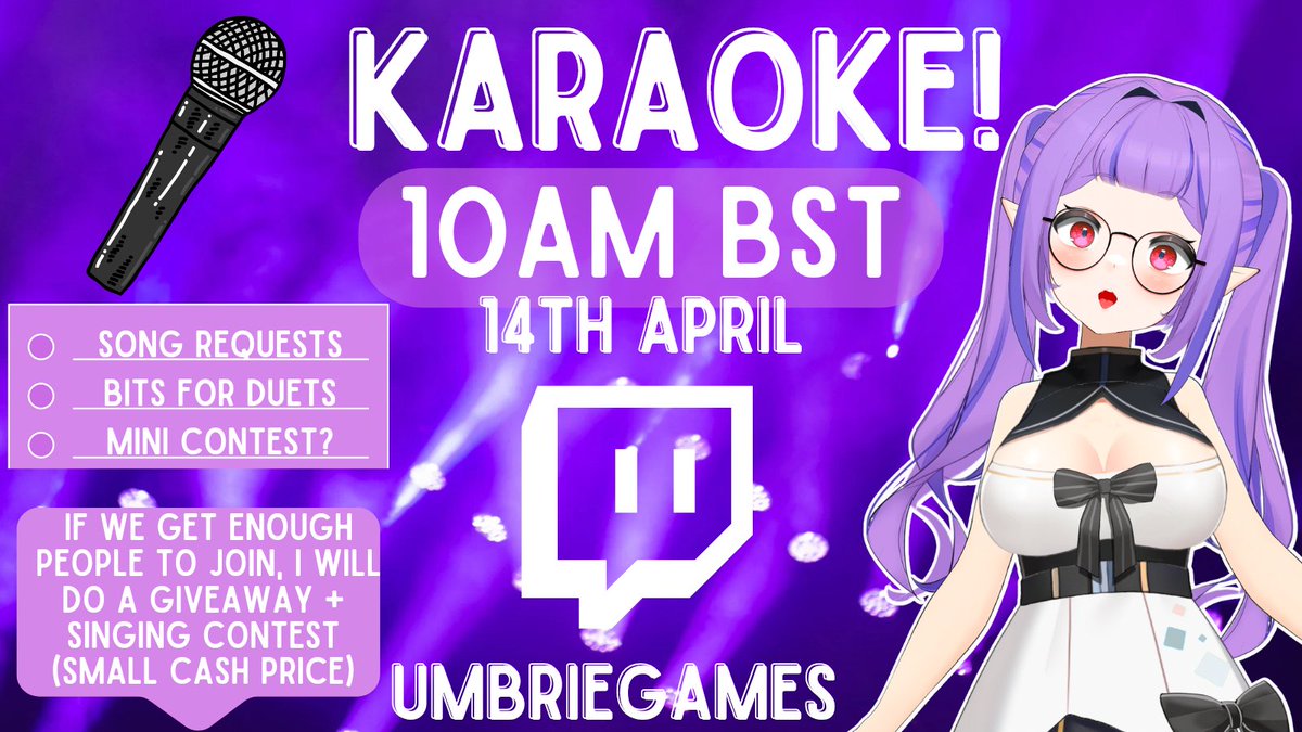 UmbrieGames's tweet image. I MADE A LIL POSTER.
Please get the word out, if you can!! 
If we get enough people we can make a day of it and host a giveaway and contest! 💜💜 
#Giveaway #singingcontest #ENVtuber