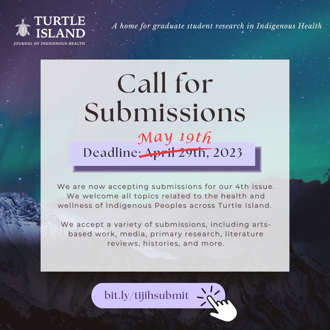 tijih_uoft's tweet photo. Great news! We've extended the submissions deadline for the 4th issue of TIJIH. You now have until May 19th to submit your work. Don't miss out on this opportunity to be featured in our journal. We look forward to reading your submissions! https://t.co/vbeZCqLFxi
