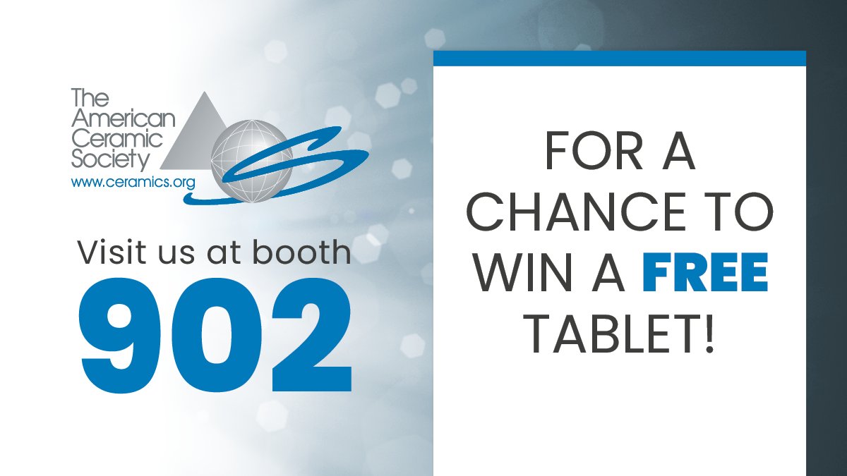 Enter to win a FREE tablet at <a href="/ACerSNews/">ACerS</a> The American Ceramic Society booth 902 at #CeramicsExpo!
ow.ly/tgKz50MZtF8