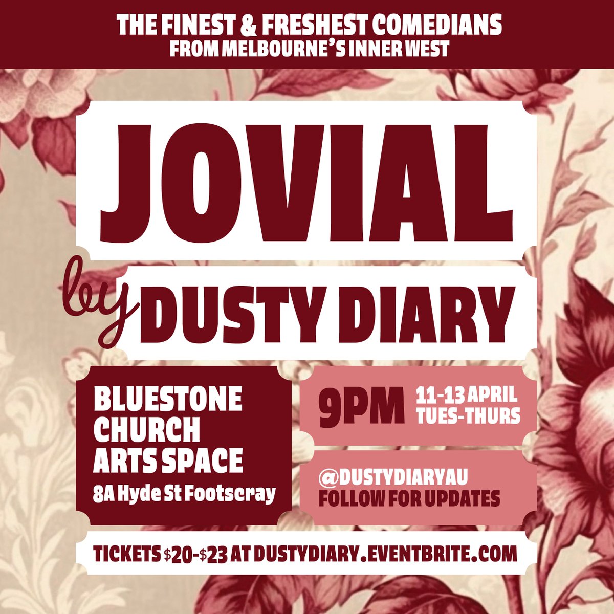 Last night's Jovial was pretty much a private show for the two audience members but still so much fun😆 Help make the second &amp; final show of Jovial a more public one! 9pm tonight at Bluestone Church Arts Space.
#MICF
#footscraycomedy
#womenincomedy