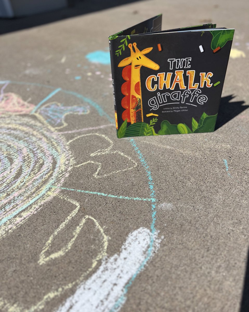 When the perfect spring day finally arrives in MN & it’s #DropEverythingAndReadDay you grab your bucket of chalk & the sweetest @CapstonePub book The Chalk Giraffe & head outside! So fun imagining what our chalk drawings would be like if they came to life #LearningIsForEveryone