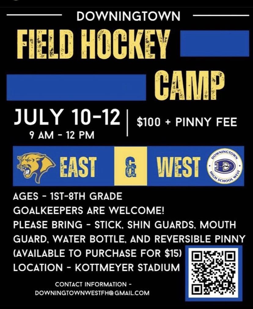 Downingtown East &amp; West Field Hockey teams are hosting a Field Hockey Camp for players entering 1st thru 8th grade in the Fall! 🏑. All experiences are welcome! <a href="/DHSEAthletics/">DHS EAST ATHLETICS</a>