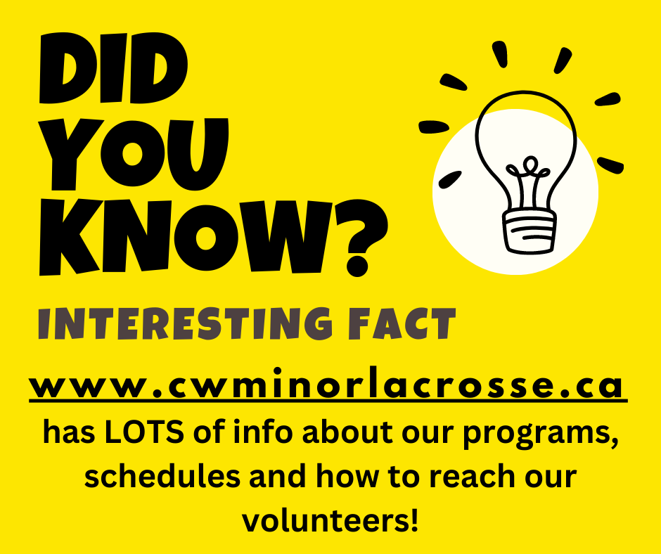 Our Website has TONS of Information!  We work really hard to keep it updated.

Looking for a schedule.  Check out cwminorlacrosse.ca/teams.html
Need to reach out to a Volunteer Executive
cwminorlacrosse.ca/contact_us.html

#website #cwminorlacrosse #cwmla #minorlacrosse #centrewellington