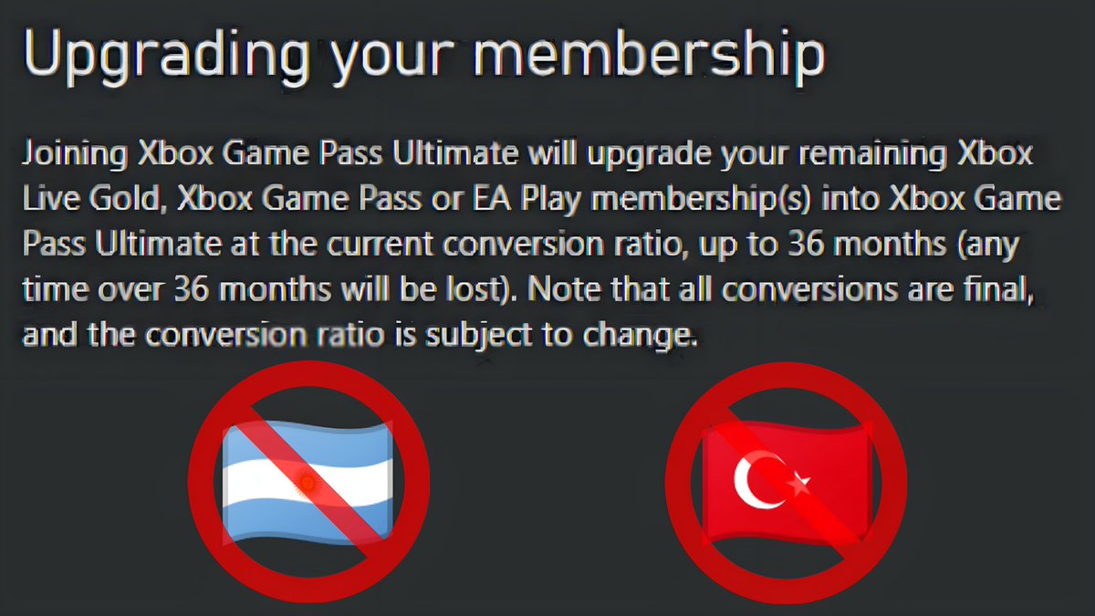Ya no se puede acumular Gold y convertir en Game Pass Ultimate en Argentina y Turquía

Sin duda, la mejor manera de obtener #XboxGamePassUltimate es mediante el sistema de conversión, el cual consiste en juntar 3 años de #XboxLiveGold y actualizarlos a la membresía mayor.

⬇️