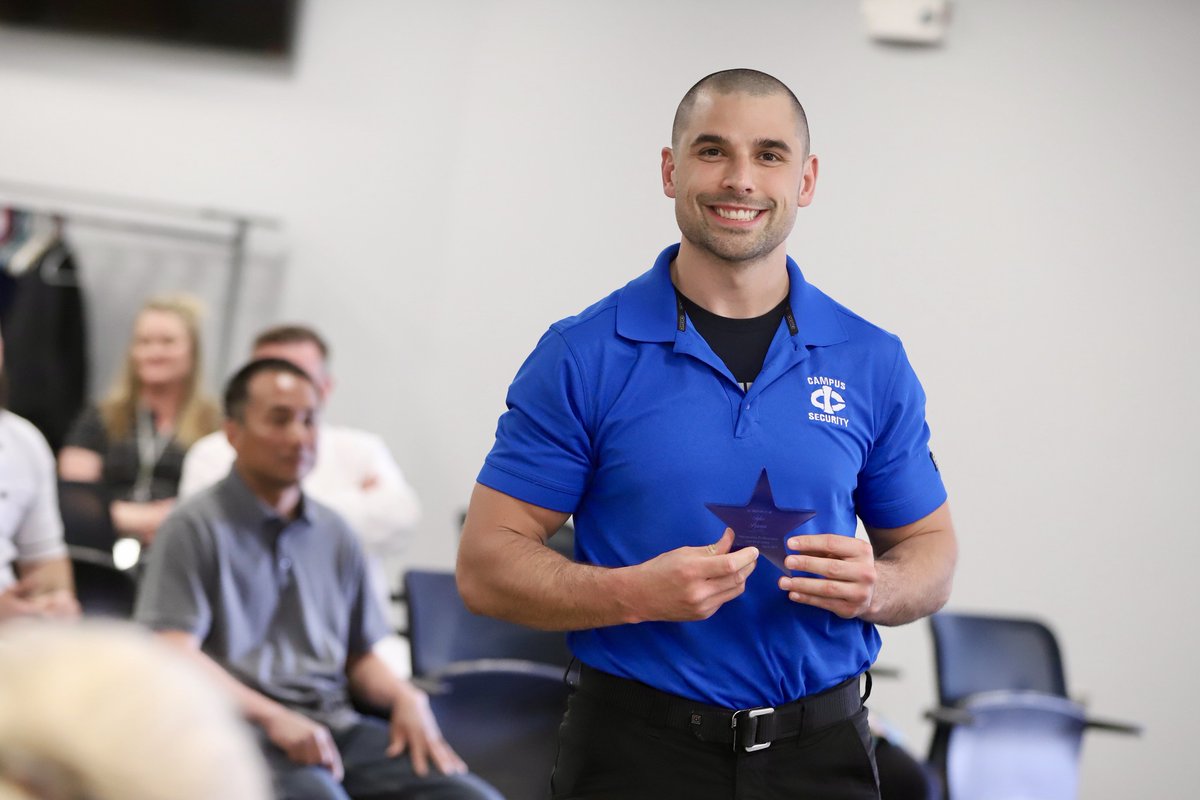 IowaCentral's tweet photo. A special moment at Tuesday’s Board of Trustees meeting as we recognized Campus Security Specialist, Tyler Powers. Tyler recently performed a life-saving Heimlich maneuver to a student who had a blocked airway! #ProudToBeATriton #TritonsThankYou #TritonStar #TritonNation https://t.co/6hCgJ24ChM