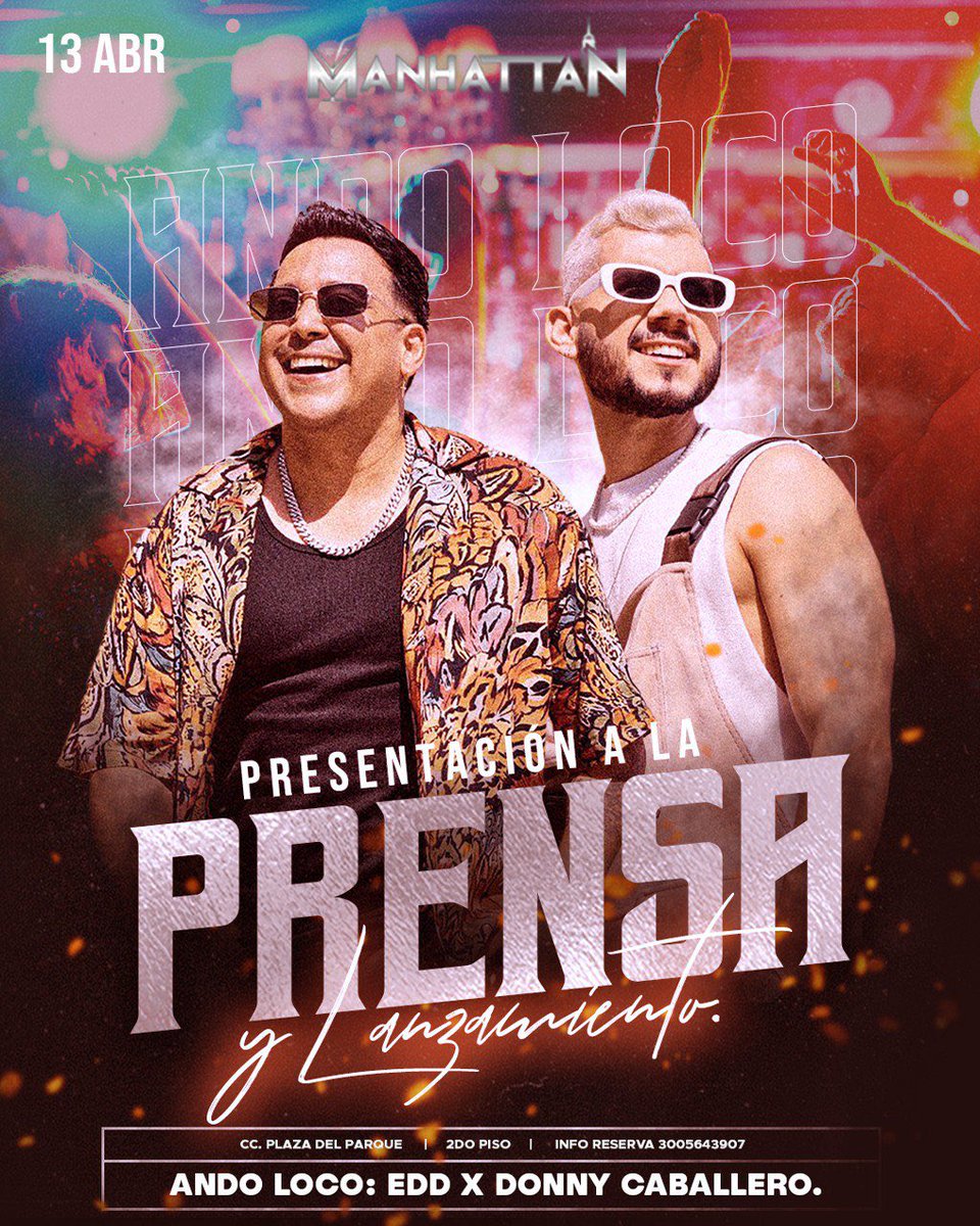 elpelaoedd's tweet photo. ¡Pelaos, ya es un hecho, hp!! Nos vemos mañana en la discoteca Manhattan (Plaza del Parque) desde las 8PM | Lanzamiento de #AndoLoco feat @donnycaballero ¡Allá nos vemos! 😵💫🔥 https://t.co/2PE1tc38Ed
