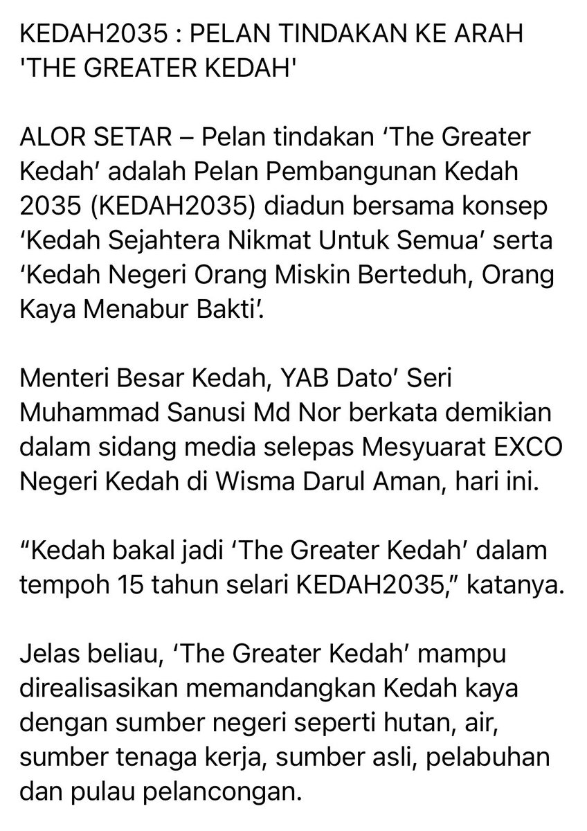 UpdaKedah's tweet photo. Kedah 2035 Pelan Tindakan ke arah "The Greater Kedah" https://t.co/q0OP3l543T