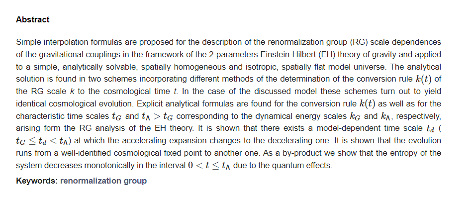 Universe_MDPI's tweet photo. #mdpiuniverse 📢New paper comes out!
Welcome to read "Interpolation Formulas for Asymptotically Safe Cosmology" @MdpiPhysci
by Dr. Sandor Nagy and Dr. Kornel Sailer
🔗Available at: https://t.co/lIKcn2soSQ
#renormalization #RG https://t.co/39wPhIbIvH