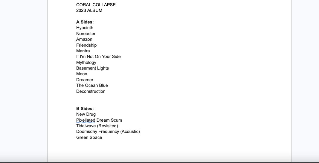 Sneak Peak at Coral Collapse Album #3 planning ...hope to have new #music soon!