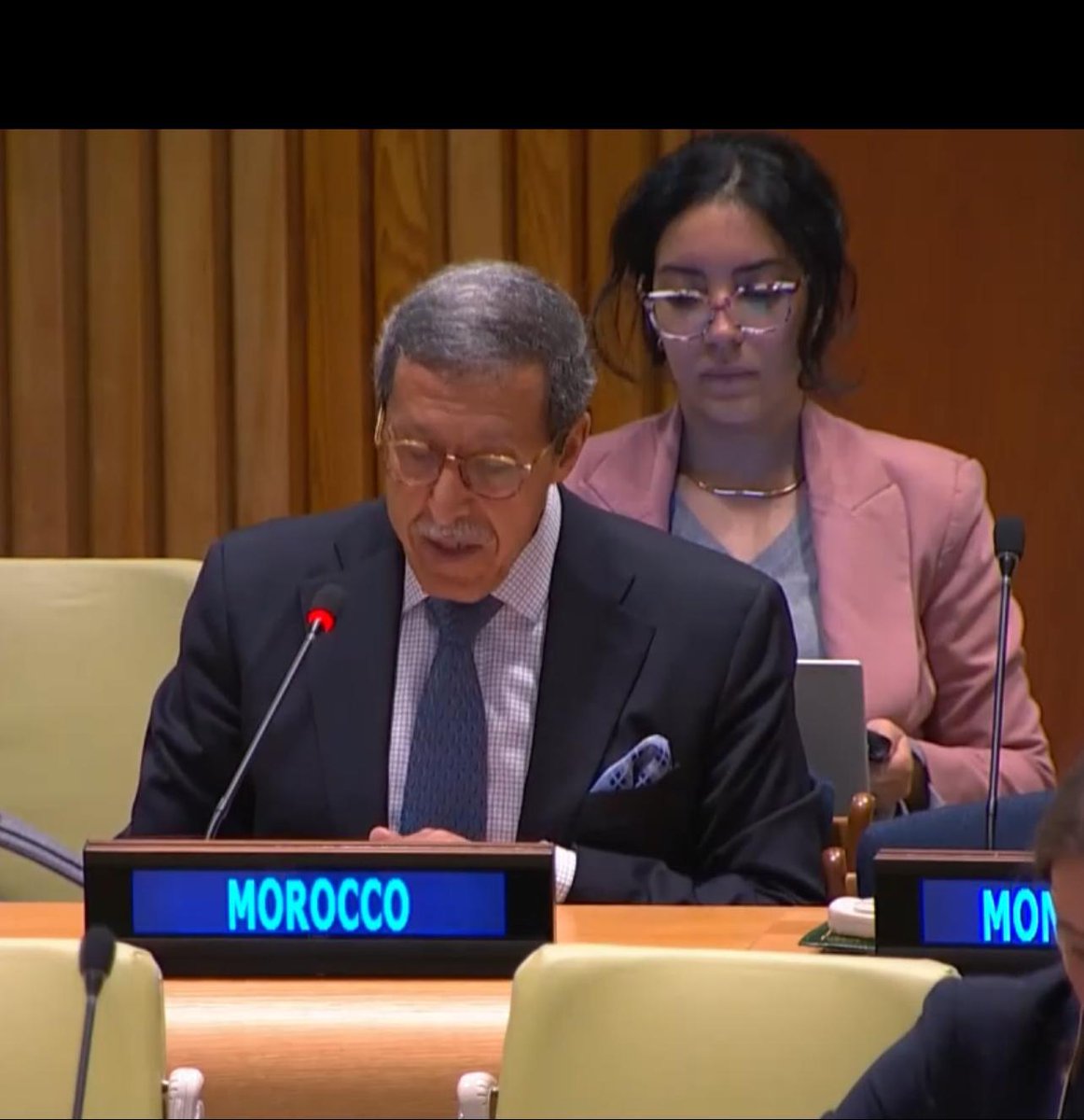 Morocco_UN's tweet photo. Ambassador Hilale : Building on #financing4dev Forum,  in the lead up to the SDG Summit next September, and the preparations for the Future Summit, we have a collective task to build a strong and meaningful political momentum to deliver on the ‘’Beyond GDP’’ agenda. https://t.co/iz2mvDwU34