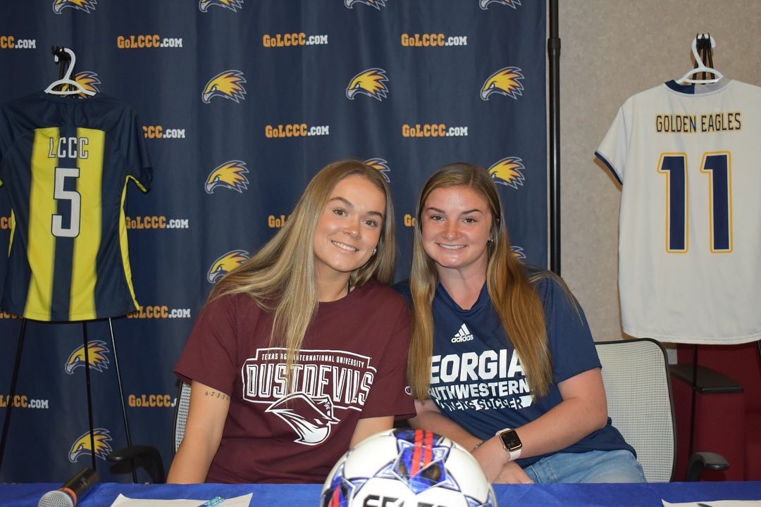 LCCCwSoccer's tweet photo. ⚽️🦅Help us congratulate these two wonderful Golden Eagles!! 

We’re proud of you and thank you both for everything you’ve given to the LCCC family! 🦅⚽️ https://t.co/F5KFLGLHei
