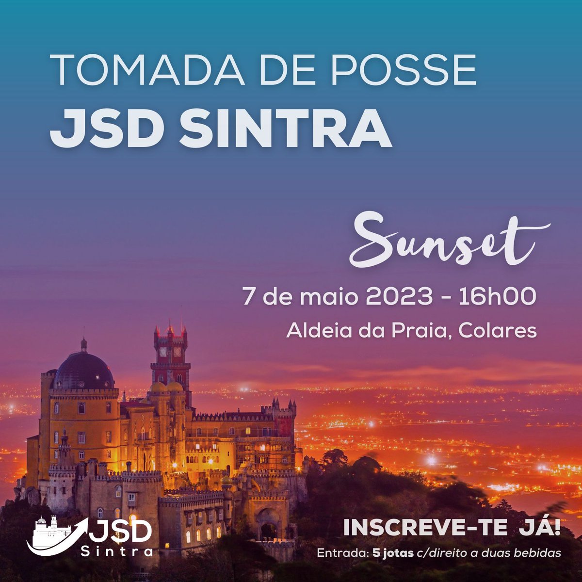 SintraJsd's tweet photo. 🚨TOMADA DE POSSE JSD SINTRA

No dia 7 de Maio irá realizar-se a Tomada de Posse da tua JSD Sintra.

Será também o primeiro Sunset que a JSD Sintra irá realizar!

📢 INSCREVE-TE no link da bio

📍Aldeia da Praia, Colares

ESTAMOS A TUA ESPERA!! https://t.co/h1cSeNbS7V