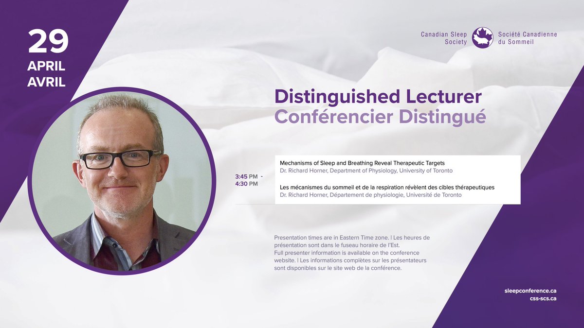 CanSleepSociety's tweet photo. Meet our Distinguished Lecturer, Dr. Richard Horner.
Please join us for the 11th National Conference of the Canadian Sleep Society from April 27-29, 2023 in Ottawa, Canada.
Register today: https://t.co/ZrehfdmRtx
#CSSSleep2023 #Research #Sleep https://t.co/mb8S3YzuJ1