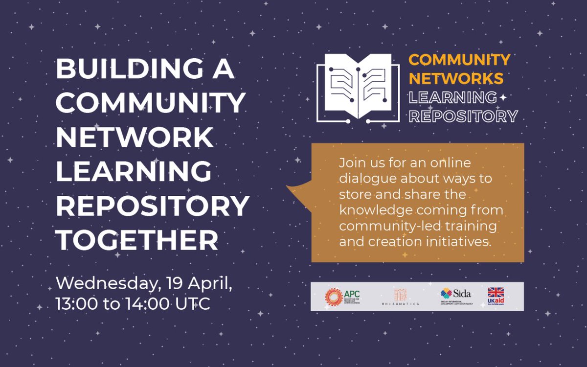 🌟19 April, 13 UTC
¡Join us! This dialogue will mark the launch of the #CommunityNetworks learning #repository and it will be an opportunity to learn about new manuals created from the collaboration among community network builders.
#Portuguese - English interpretation available