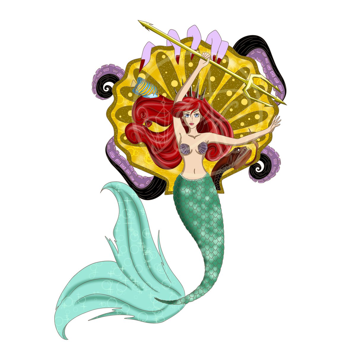 amber_rode's tweet photo. Queen Ariel!! Covered, will download the uncovered one later. 
#Disney #digitalart #digitalartist
#disneyfanart https://t.co/l6WSD76yBZ