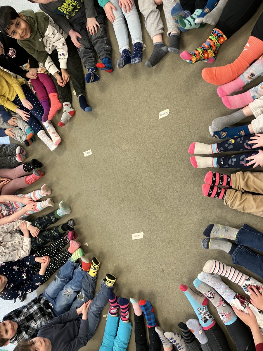 tchrdonna's tweet photo. National Downs Syndrome Day - our Kinder's rocking mismatched socks and learning about chromosomes! @RoyalRoadsPS @TVDSB https://t.co/DFh593aF5c