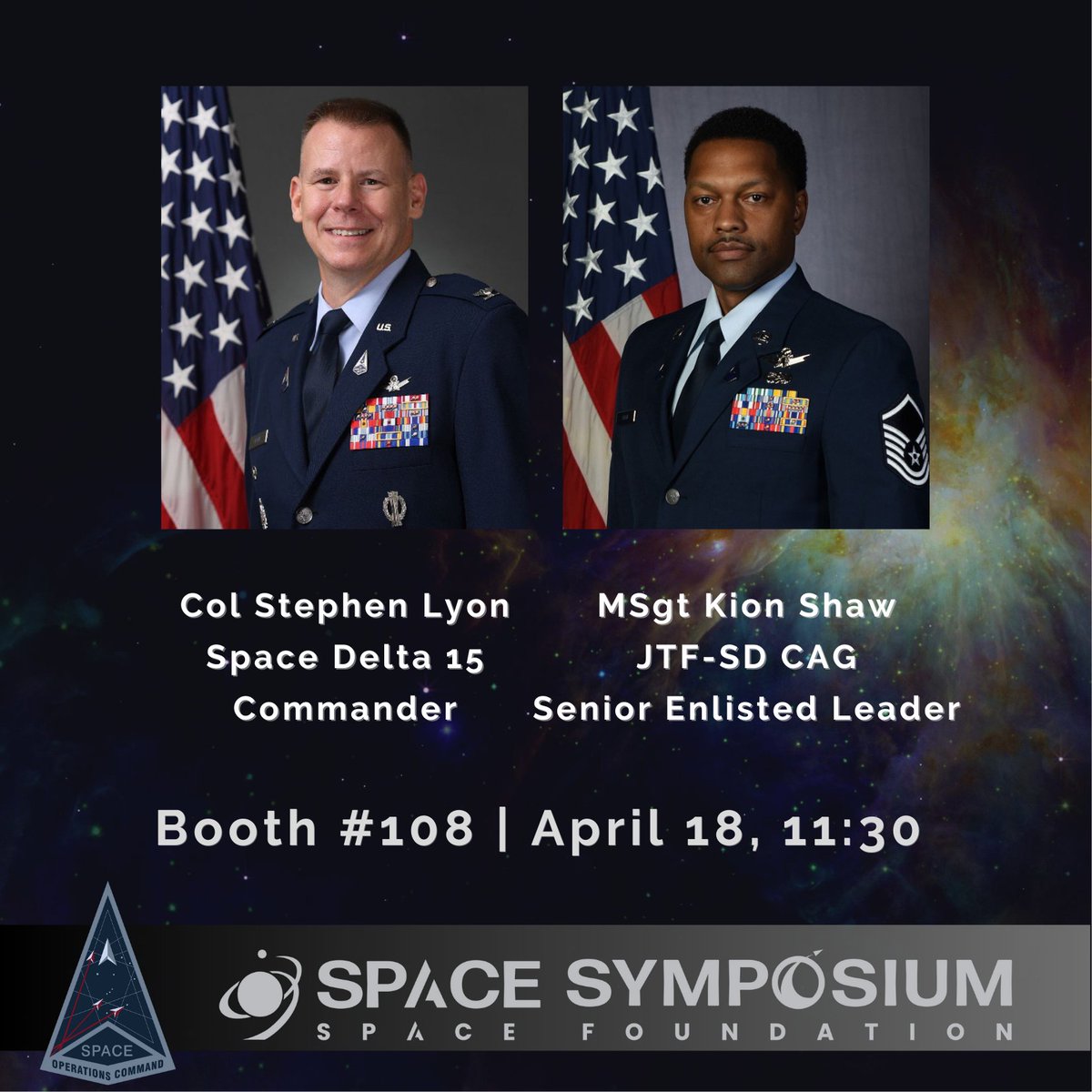 Want to know more about the mission of Space Delta 15?

Join us at booth 108 on Tuesday, April 18, at 11:30 to hear Col Stephen Lyon, Delta 15 commander, and MSgt Kion Shaw, JTF-SD CAG SEL, discuss Delta 15’s no-fail mission to prevail in a contested environment. #ViaVinciumus