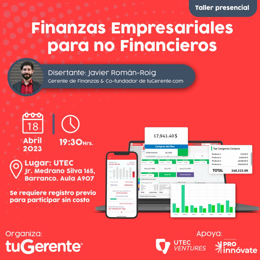 Te invitamos al taller presencial "Finanzas Empresariales para no Financieros" de tuGerente, donde Javier Román-Roig, Gerente de Finanzas y Co-fundador de tuGerente.com te enseñará a interpretar las finanzas de tu negocio, de una manera simple.

cutt.ly/FinanzasEmpres…