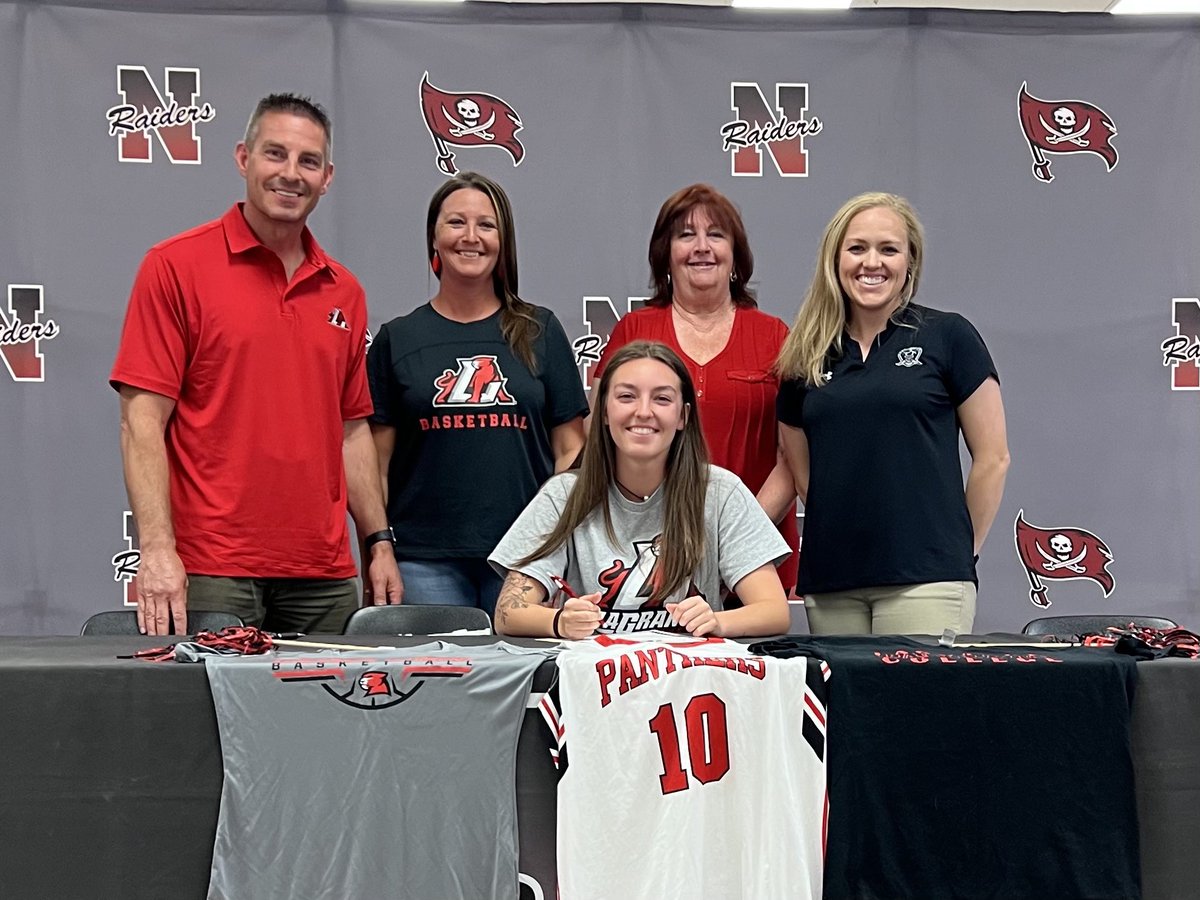 FEngland11's tweet image. Great day today. @KenzieEngland10 signed her letter of intent to play basketball @LaGrangeWBB. Thankful for her coaches at Navarre and excited for her future at Lagrange College. #RaiderStrong #LagrangePanthers