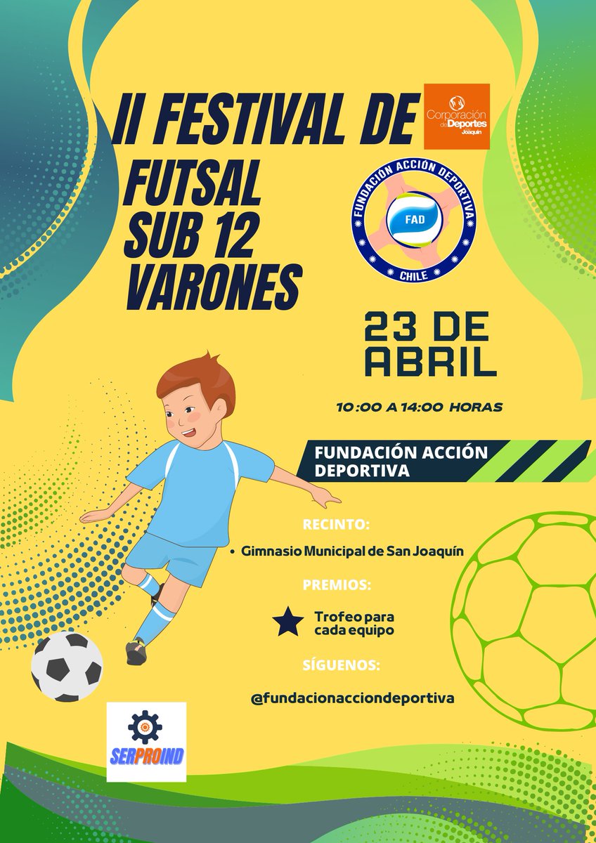 II FESTIVAL DE FUTSAL CATEGORÍA SUB 12 VARONES

La Fundación Acción Deportiva realizará la la segunda versión del evento deportivo recreativo Festival de Futsal para niños de 11 y 12 años de edad, pertenecientes a clubes deportivos y establecimientos educacionales de Santiago