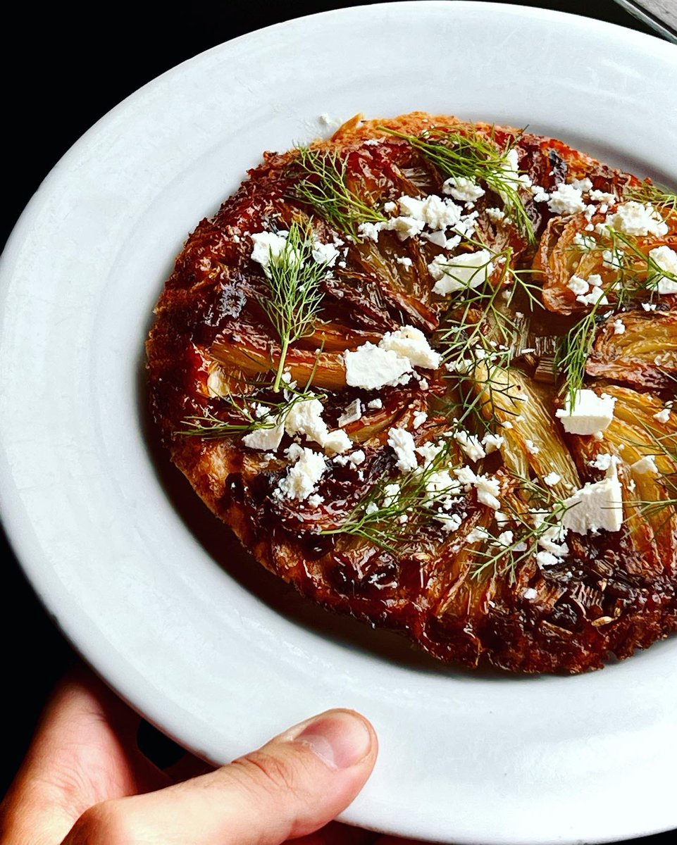 🍃🍃🍃🍃🍃🍃🍃🍃🍃 This is just off-the-charts, bonkers good. There’s something naughty about this dish~caramelized Fennel is candy for grown-ups …

⚜️ Fennel Tarte Tatin ⚜️
Caramelized Steelbow Farm Baby Fennel topped with Ezra’s Feta. A savory anise-kissed take on the classic.